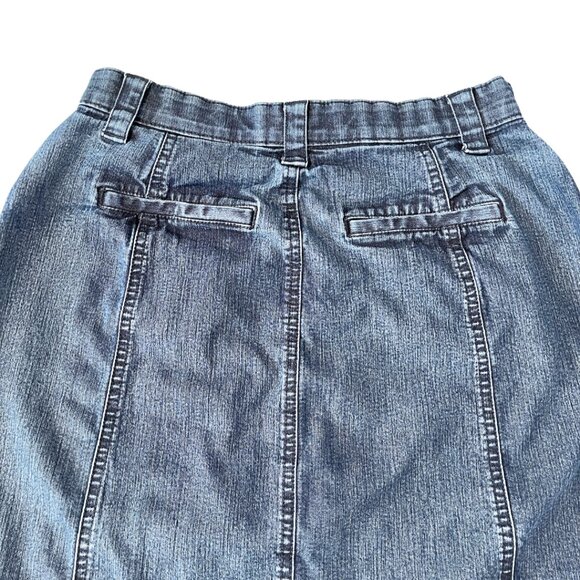 LL Bean Dark Wash Classic Fit Knee Length Boho Denim Skirt Womens Size 6 Stretch - Picture 4 of 11
